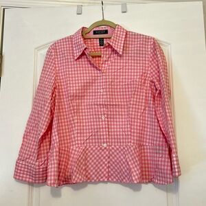 Ralph Lauren Pink Checkered gingham Blouse peplum large petite